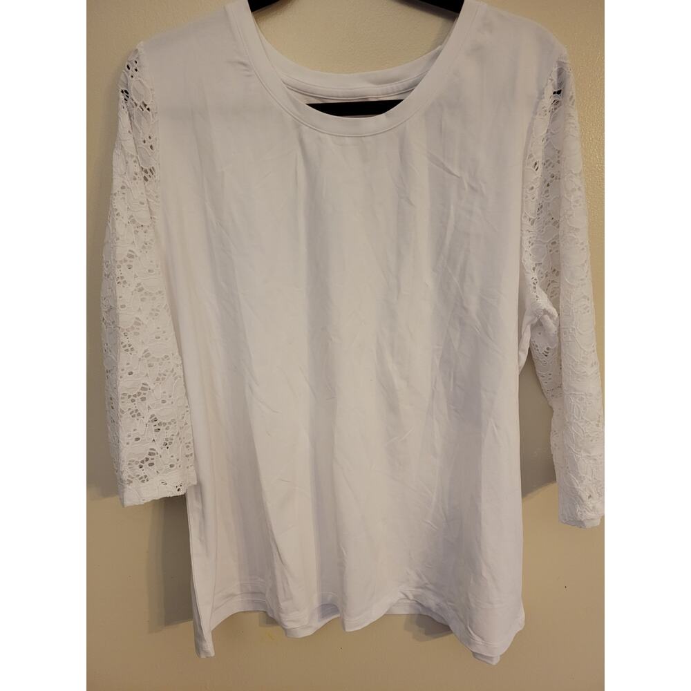 Denim & Co White top XL lace sleeves